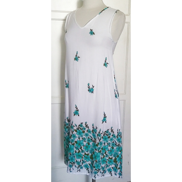 Sweet Lady teal floral white sleeveless dr… - Picture 3 of 7